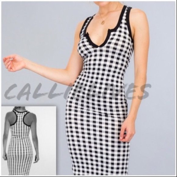 Callie Gingham Style Blush Pink Bodycon Midi Dress - Picture 3 of 6